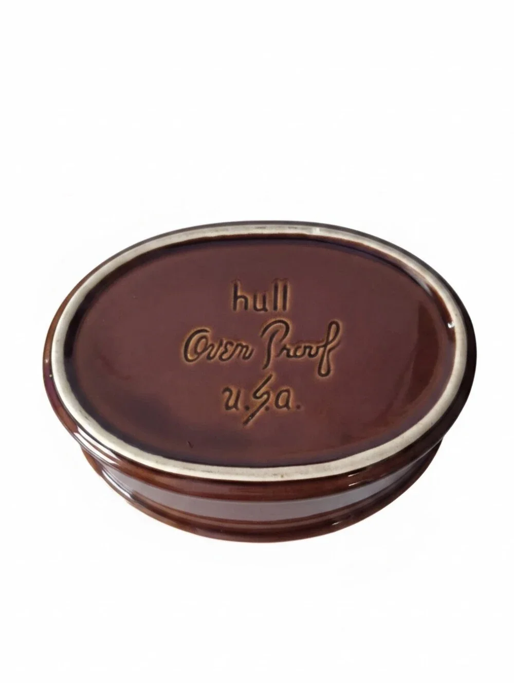 Glazed Brown Ceramic Baking Dish with Beige Rim